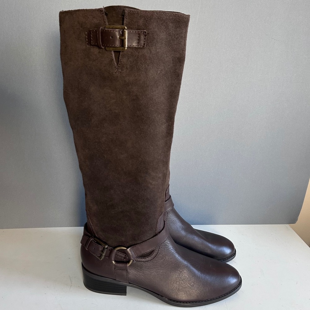 Lauren Ralph Lauren Tall Boots Size 8 Brown Suede Leather Riding Harness